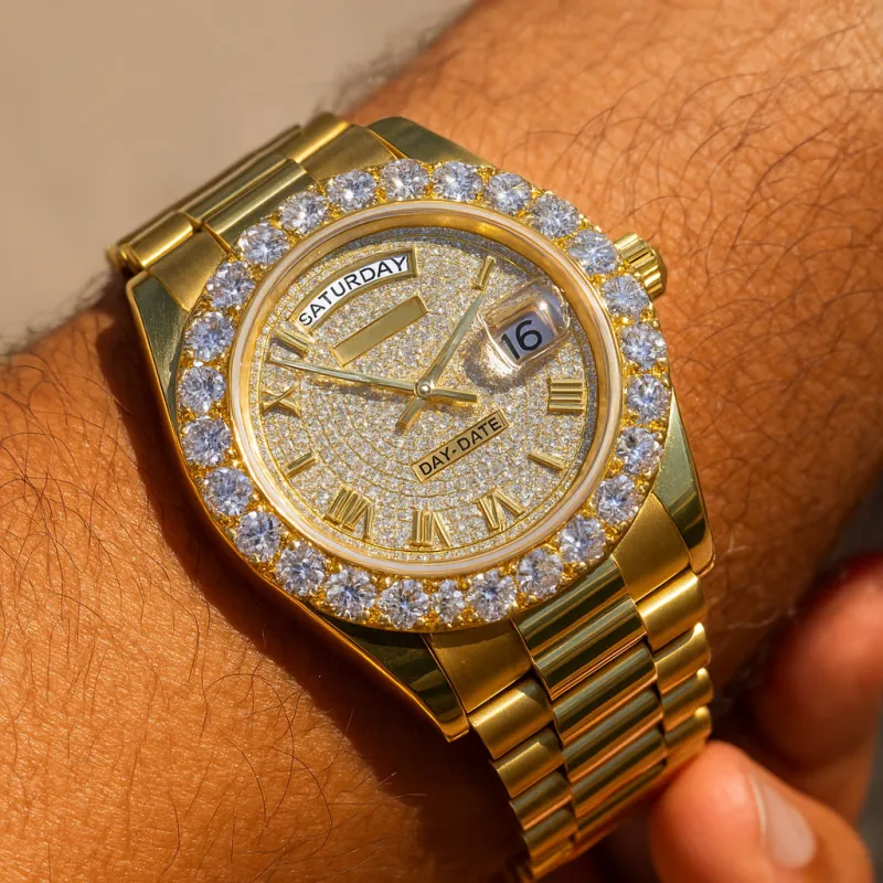 Moissanite 18K Yellow Gold DD40 Watch sold by Ghetluxe