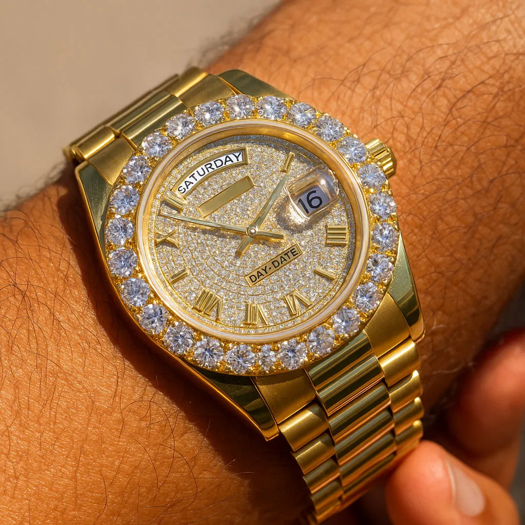 Moissanite 18K Yellow Gold DD40 Watch sold by Ghetluxe