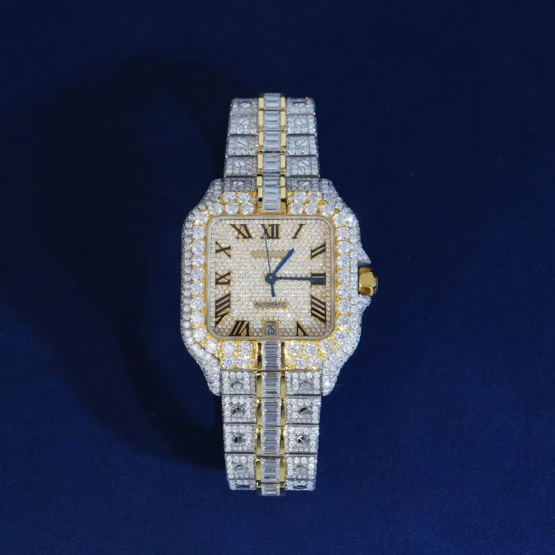 Moissanite Two Tone Roman Number Automatic Watch sold by Ghetluxe
