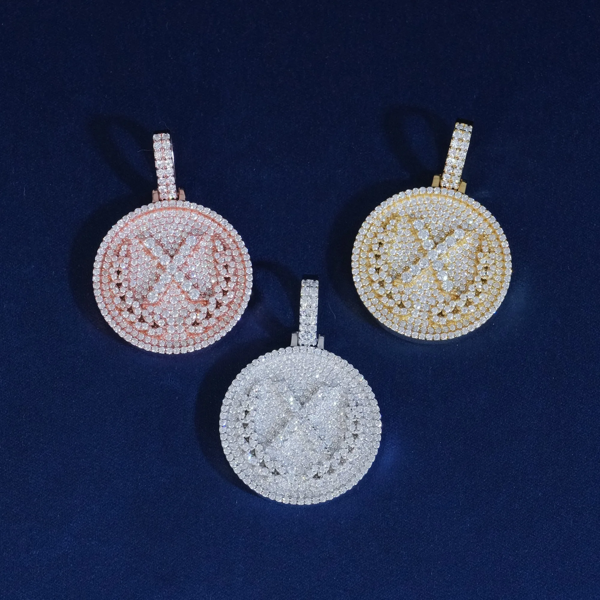 Moissanite X Circle Pendant sold by Ghetluxe