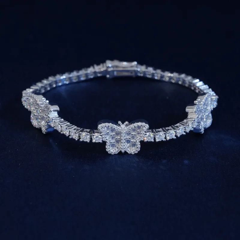Moissanite Baguette Butterfly Tennis Bracelet sold by Ghetluxe