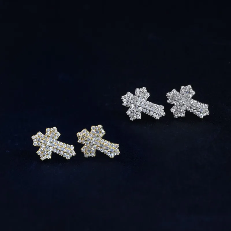Baguette Gothic Cross Iced Out Earrings sold by Ghetluxe