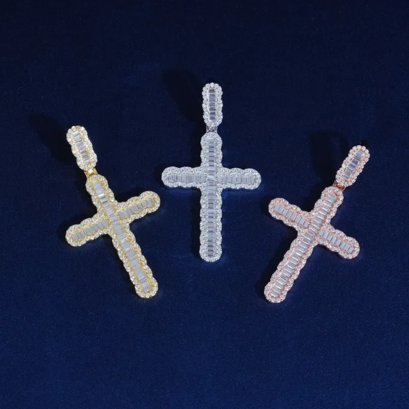 Diamond Baguette Gemstone Cross Pendant‌ sold by Ghetluxe