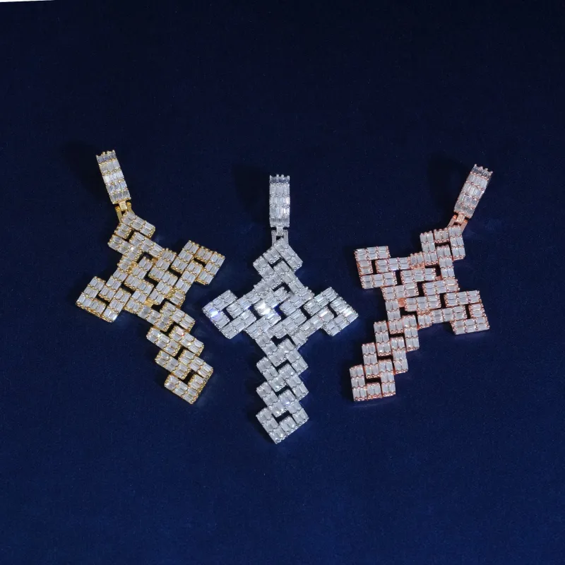 Diamond Square Baguette Cross Pendant sold by Ghetluxe