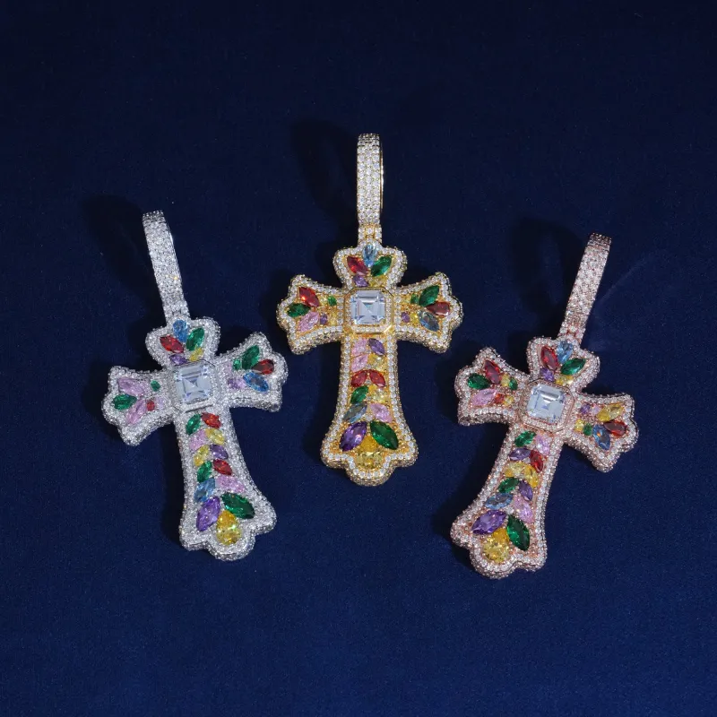 Diamond Rainbow Halo Cross Pendant sold by Ghetluxe