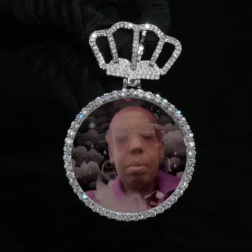 Large Round Custom Photo Pendant with Crown Bail sold by Ghetluxe