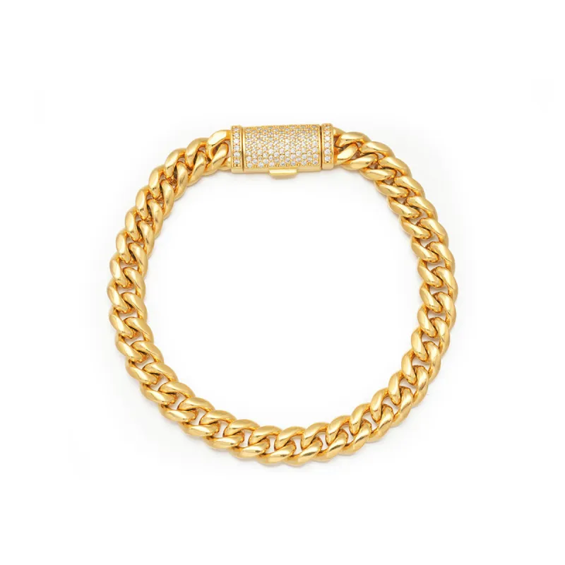 Plain Gold Cuban Link Bracelet with Moissanite Box Clasp sold by Ghetluxe