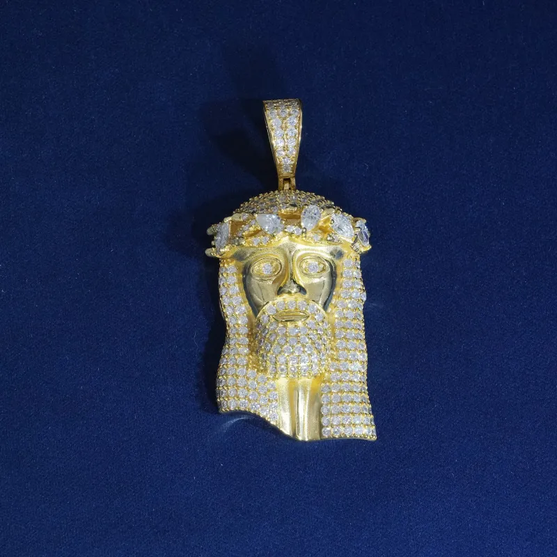 Moissanite S925 Wreath Crown Jesus Pendant sold by Ghetluxe