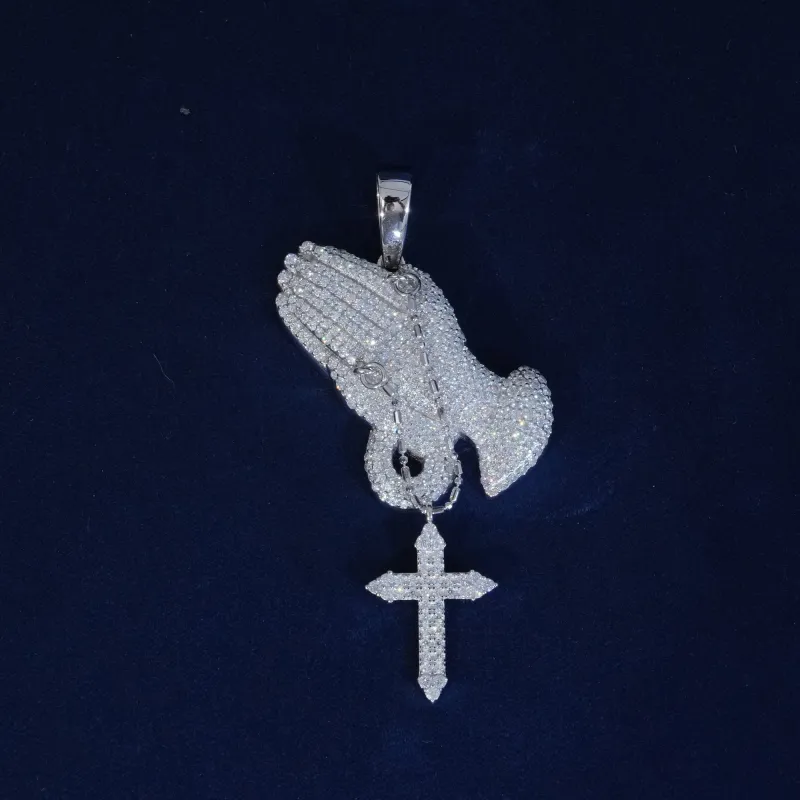 Moissanite S925 Praying Hands Pendant sold by Ghetluxe