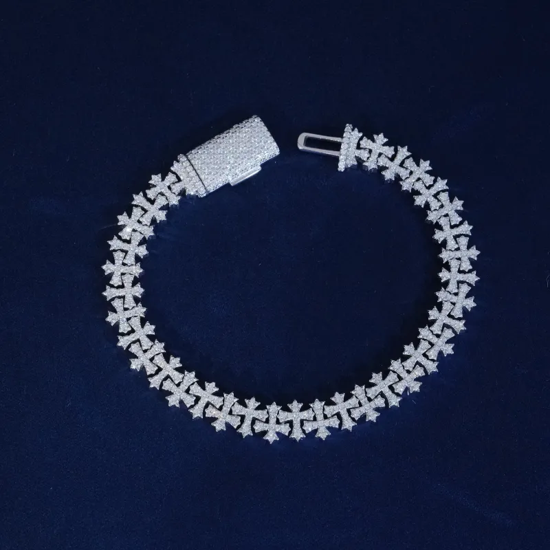 Moissanite 8.5MM Cross Link Bracelet sold by Ghetluxe