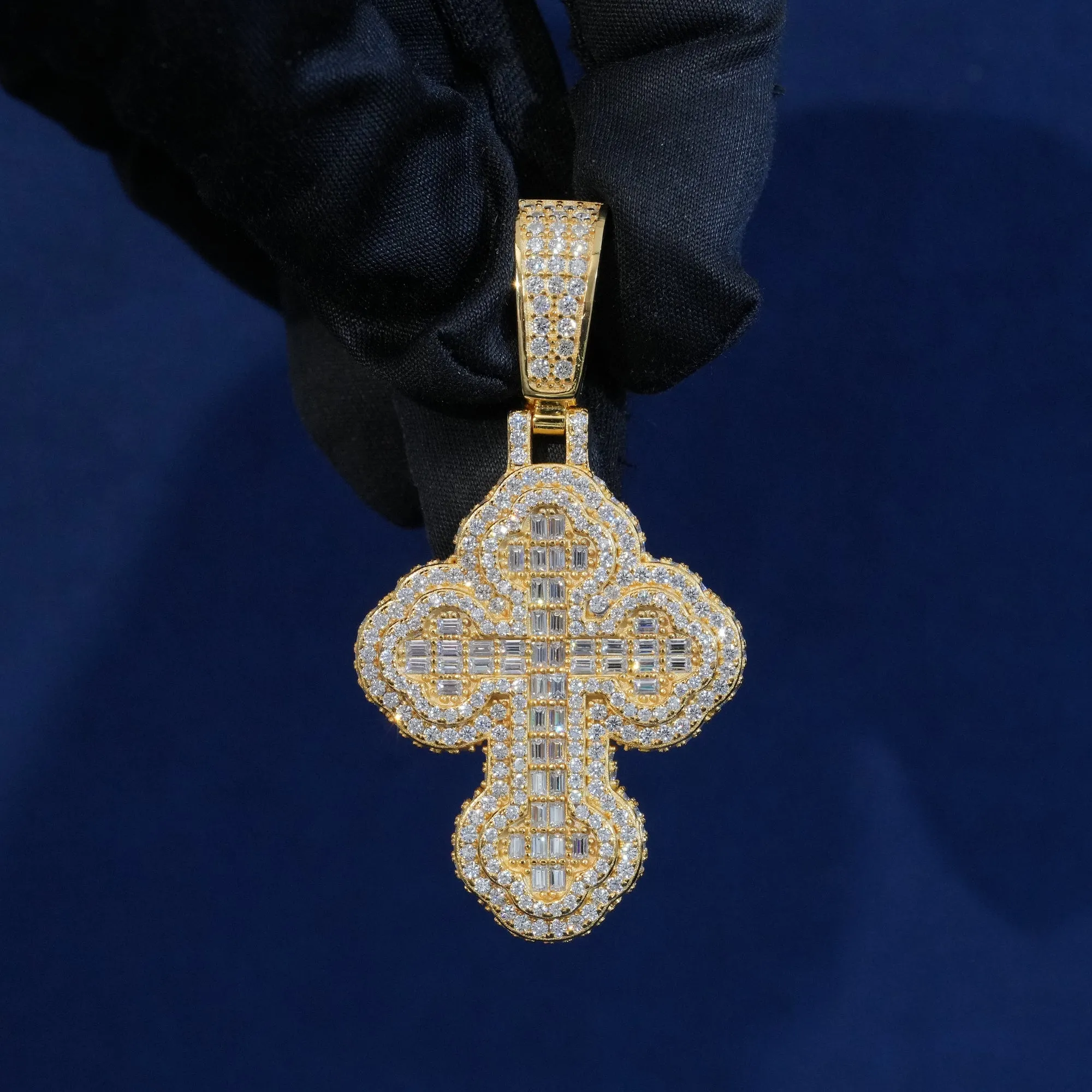 Bauguette Moissanite Emerald Cut Cross Pendant sold by Ghetluxe product image thumbnail 2