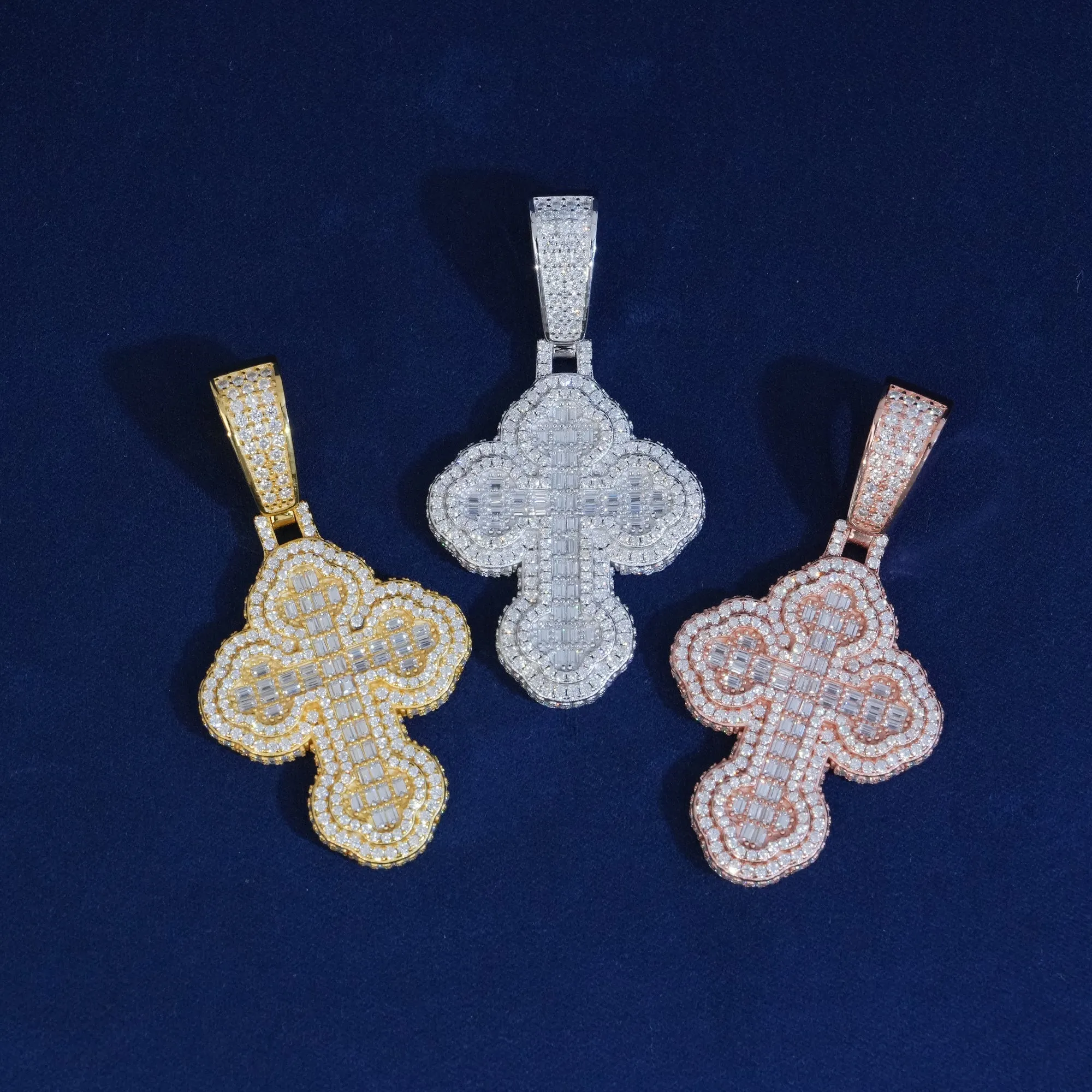 Bauguette Moissanite Emerald Cut Cross Pendant sold by Ghetluxe product image thumbnail 4