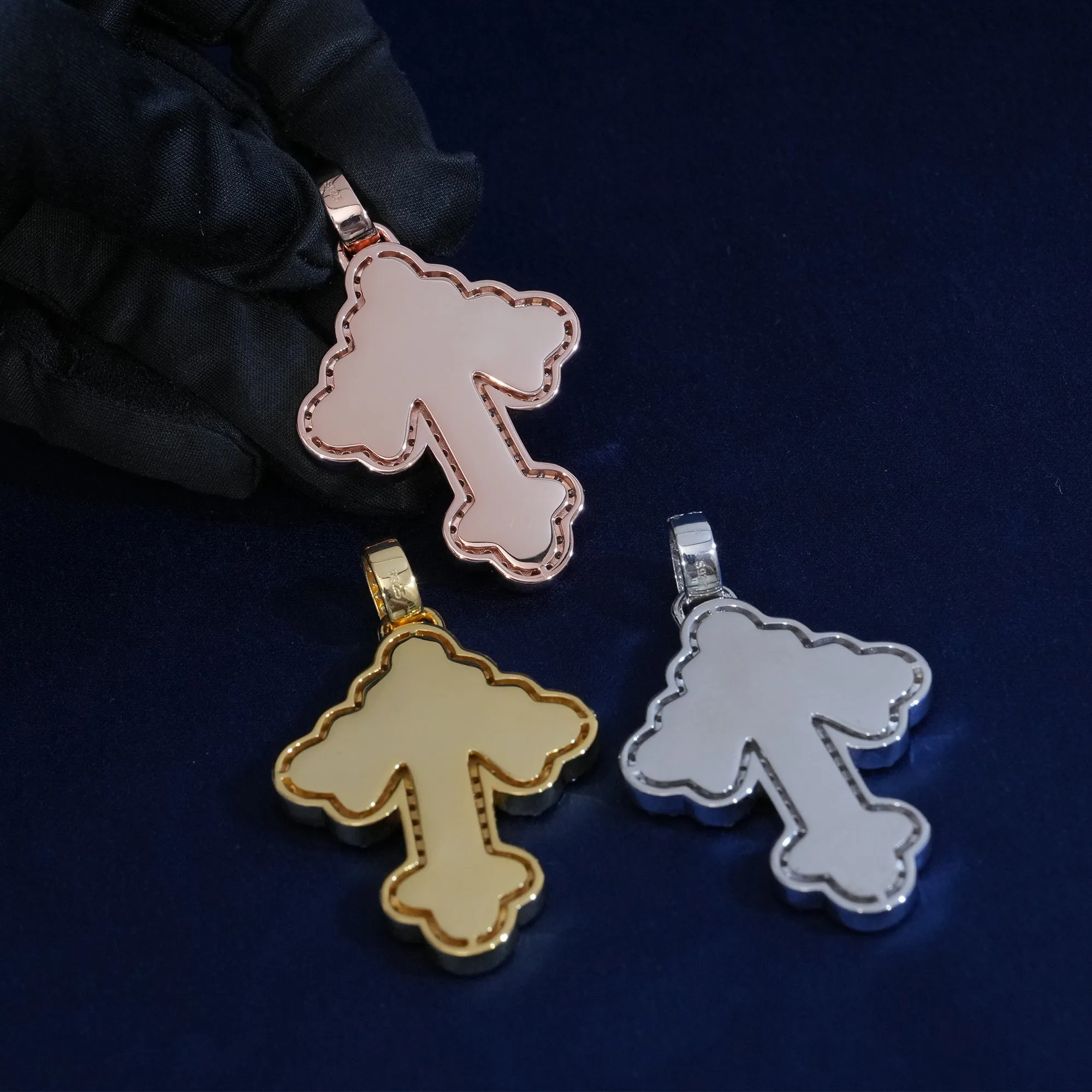 Bauguette Moissanite Emerald Cut Cross Pendant sold by Ghetluxe product image thumbnail 5