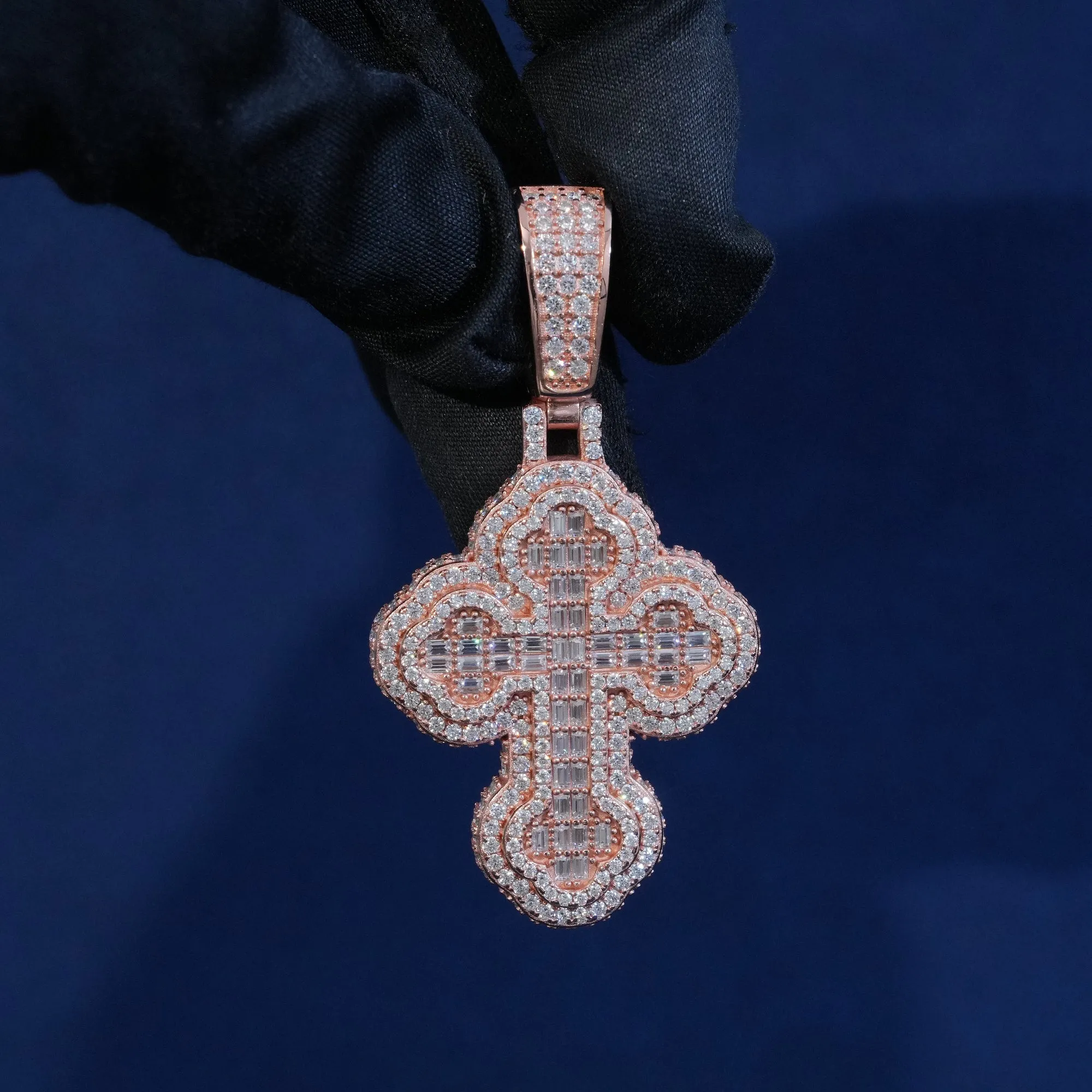 Bauguette Moissanite Emerald Cut Cross Pendant sold by Ghetluxe product image thumbnail 3