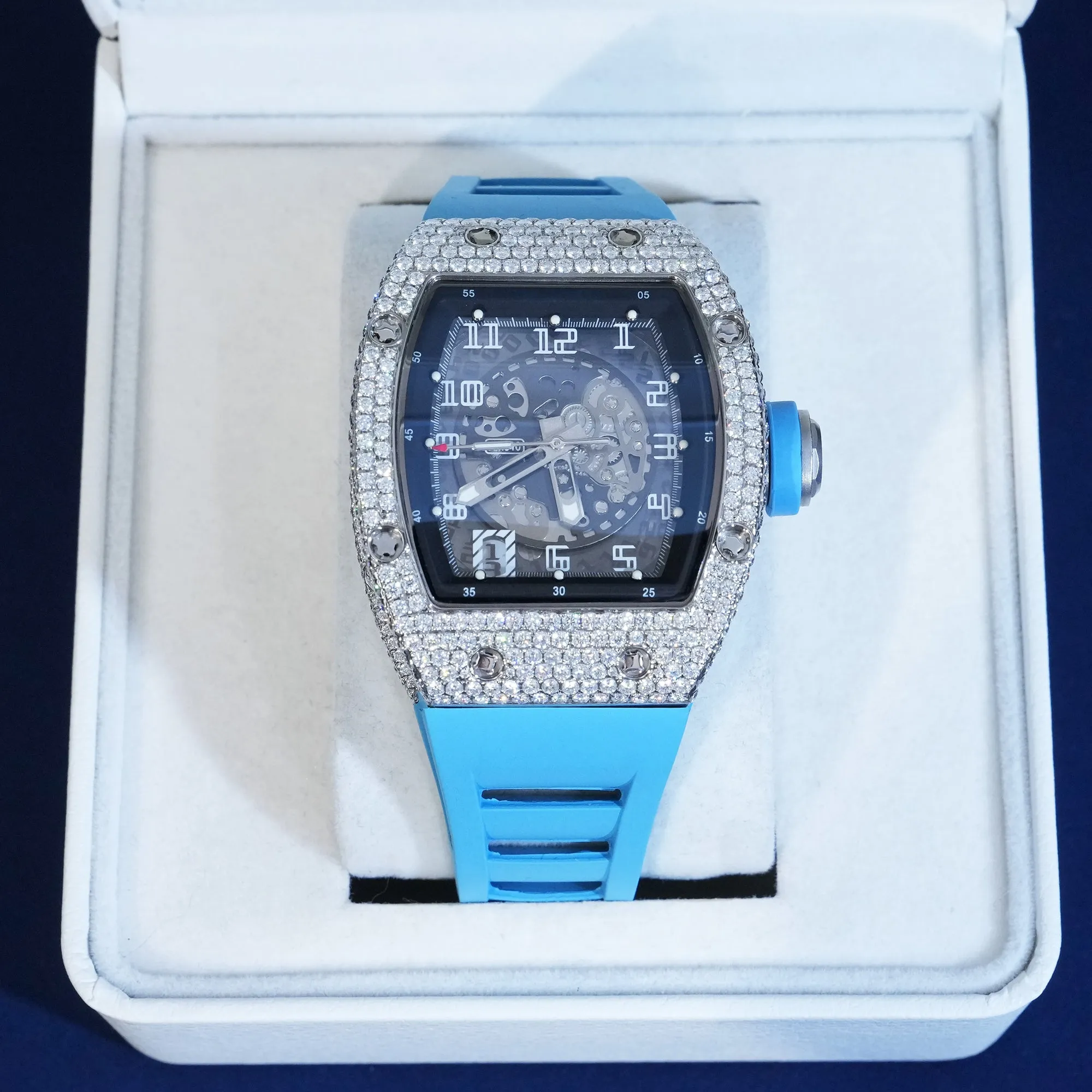 Moissanite Iced Blue Hand Watch sold by Ghetluxe