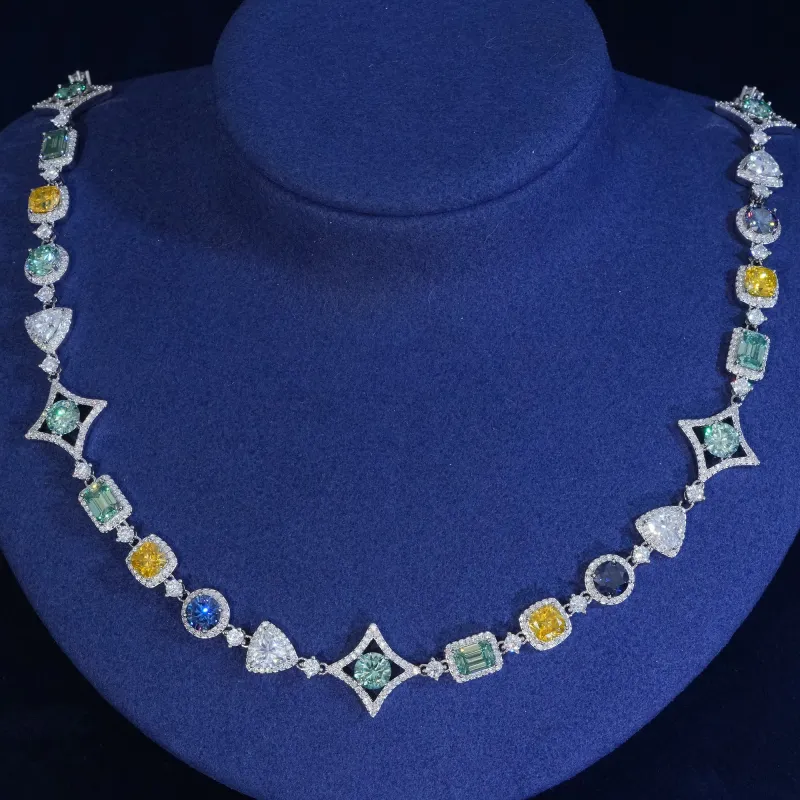 17mm Multicolor Moissanite S925 Star Link Chain sold by Ghetluxe