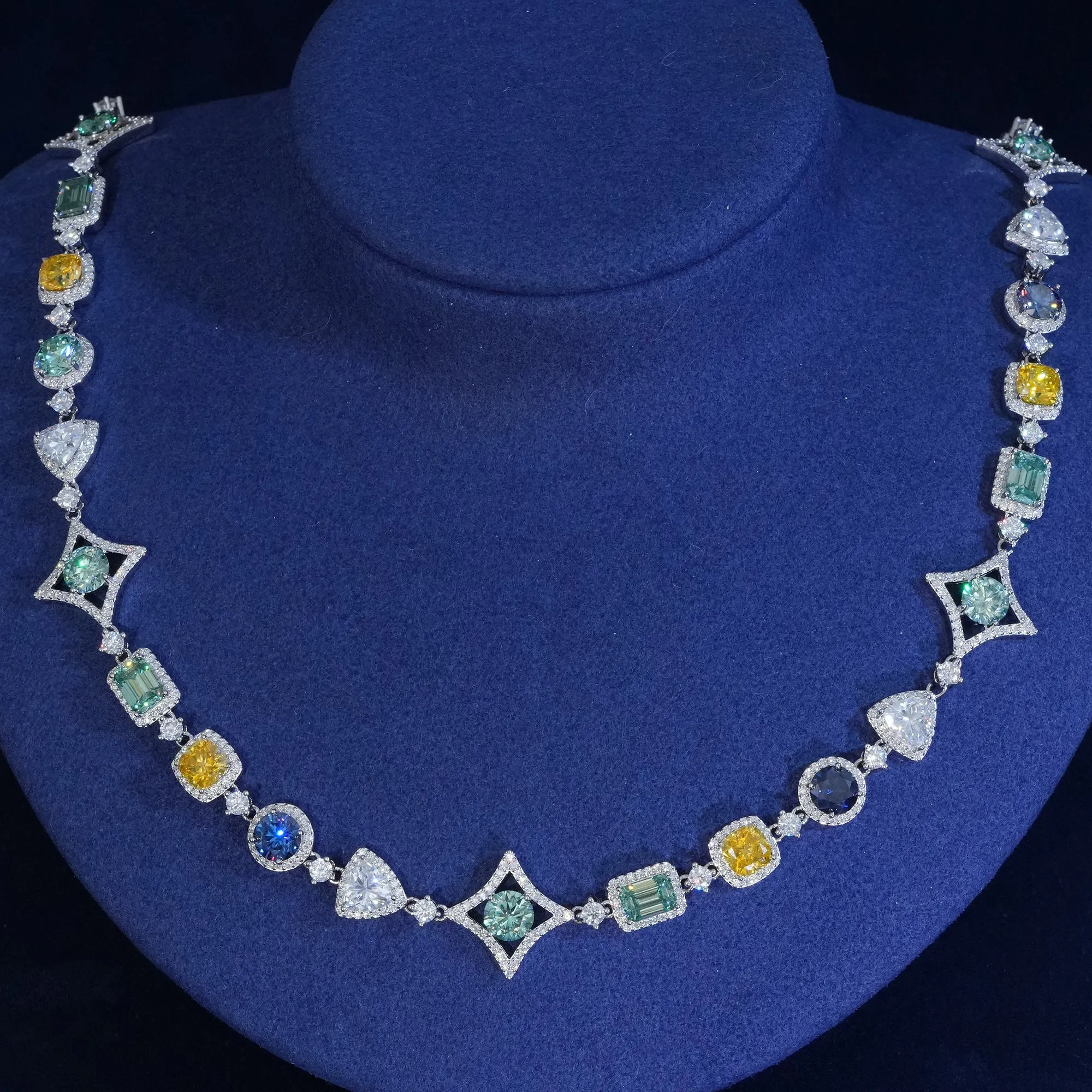 17mm Multicolor Moissanite S925 Star Link Chain sold by Ghetluxe