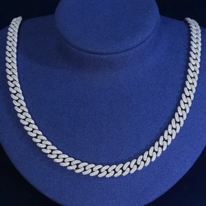 8mm Moissanite 2-Row Cuban Extended Clasp Chain sold by Ghetluxe