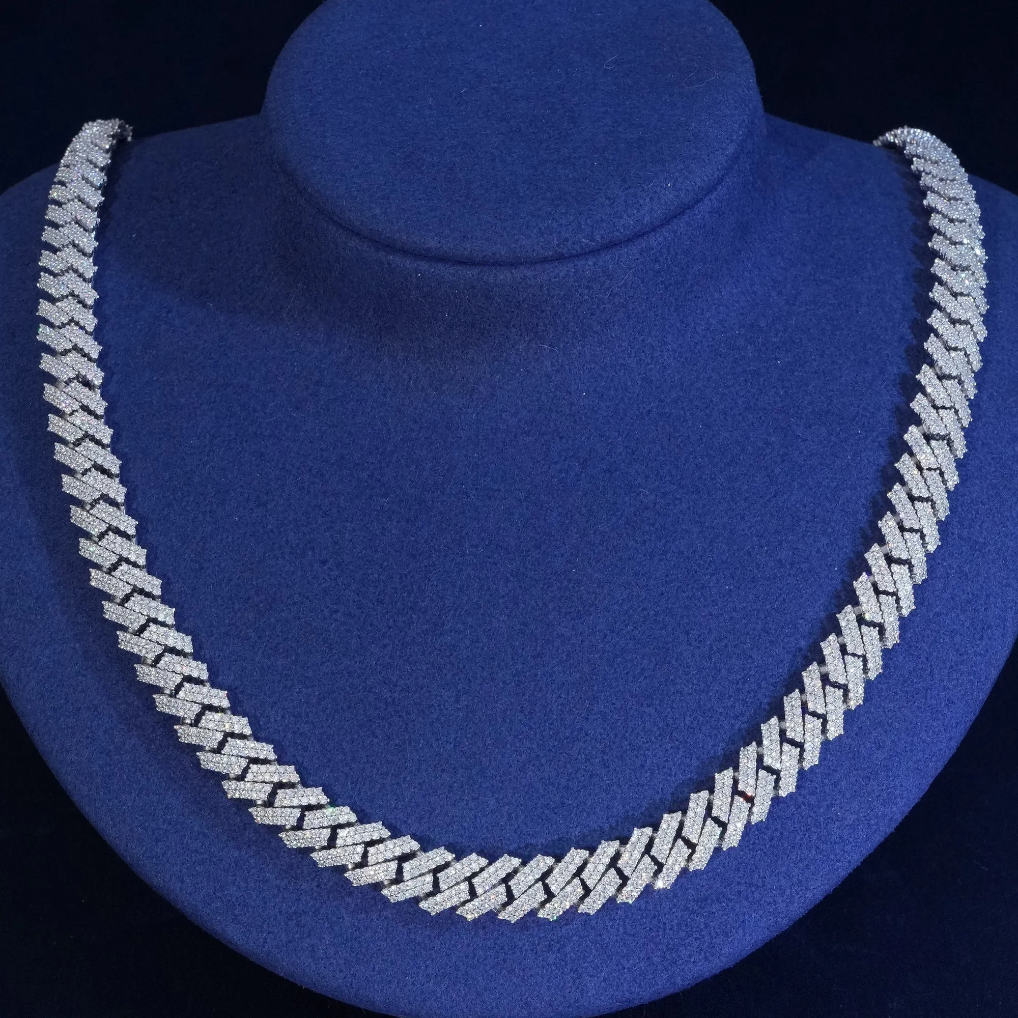 10mm Moissanite 2-Row Cuban Extended Clasp Chain sold by Ghetluxe