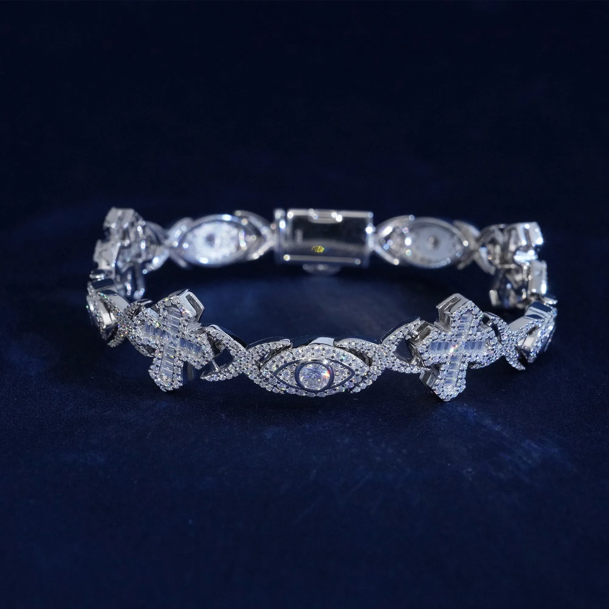 14MM Moissanite Baguette Cross Evil Eyes Bracelet sold by Ghetluxe product image thumbnail 2