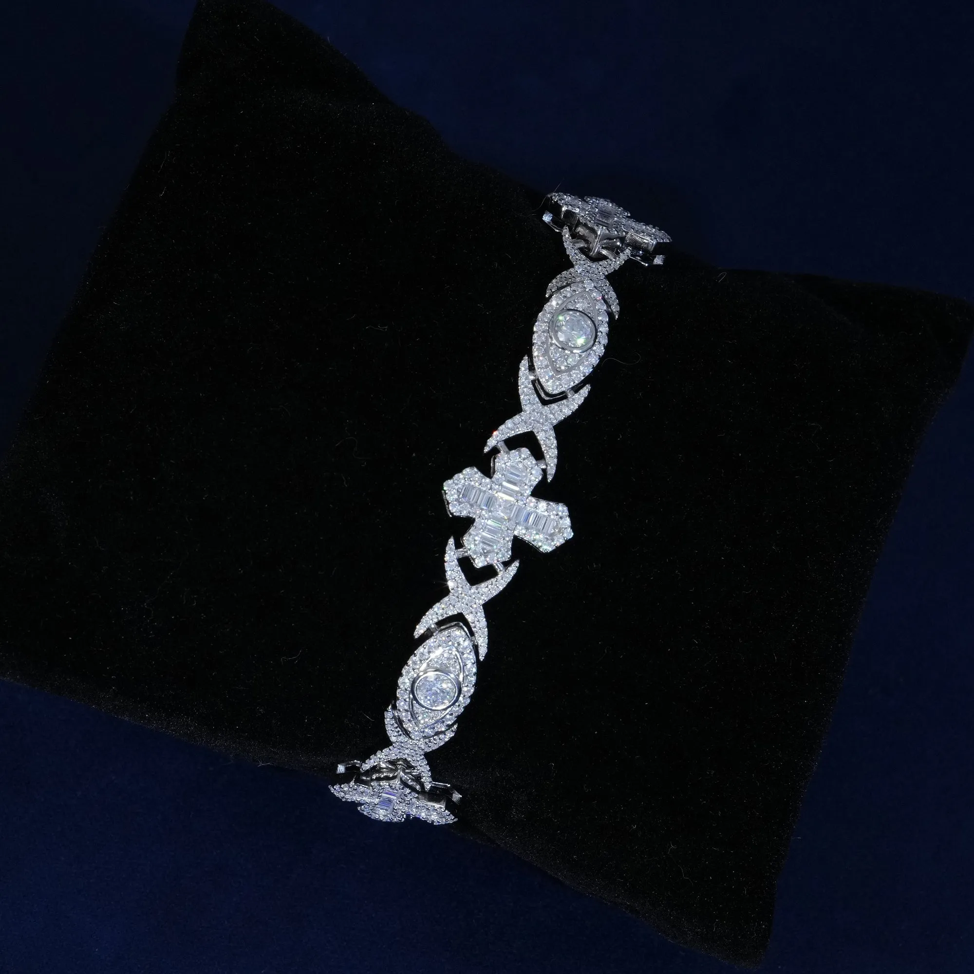 14MM Moissanite Baguette Cross Evil Eyes Bracelet sold by Ghetluxe product image thumbnail 3