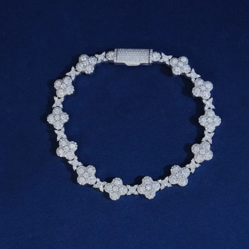 10mm Moissanite Four Leaf Clover Bracelet sold by Ghetluxe