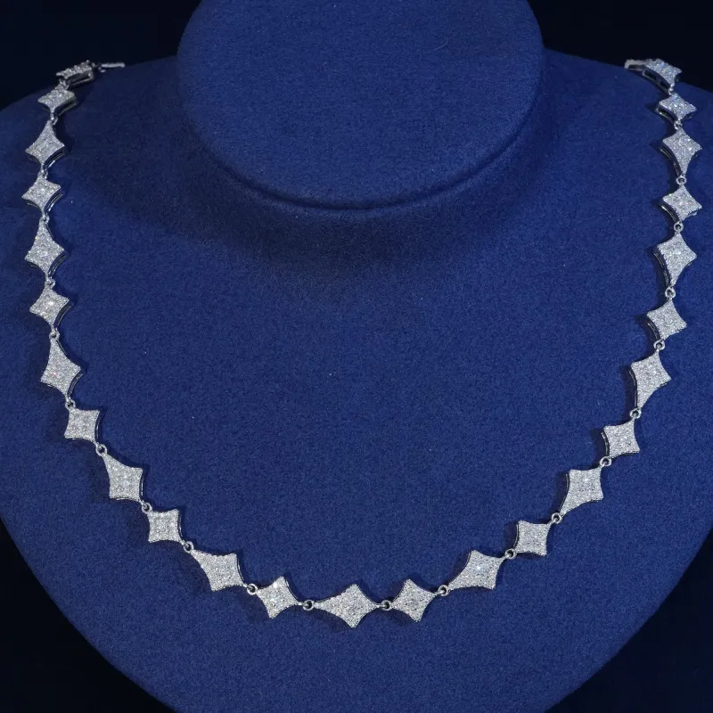 Moissanite Sterling Silver Rhombus Chain Necklace sold by Ghetluxe