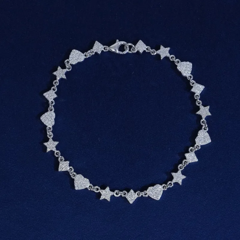 Moissanite Sterling Silver Heart Star Bracelet sold by Ghetluxe