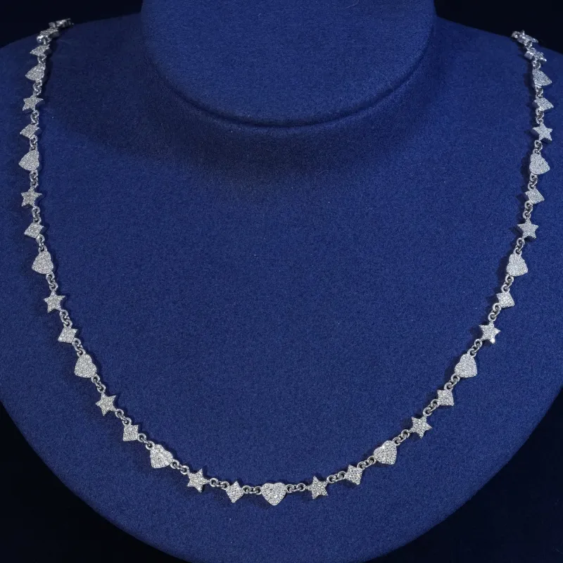 Moissanite Sterling Silver Heart Star Chain Necklace made by Ghetluxe