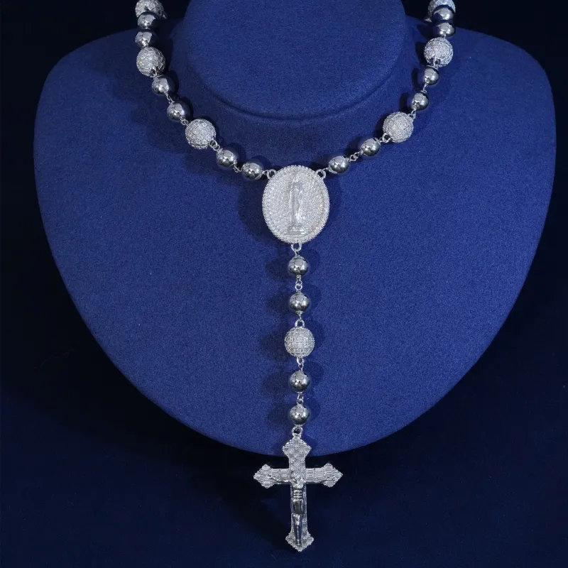 Moissanite Baguette Cross Jesus Chain Necklace sold by Ghetluxe