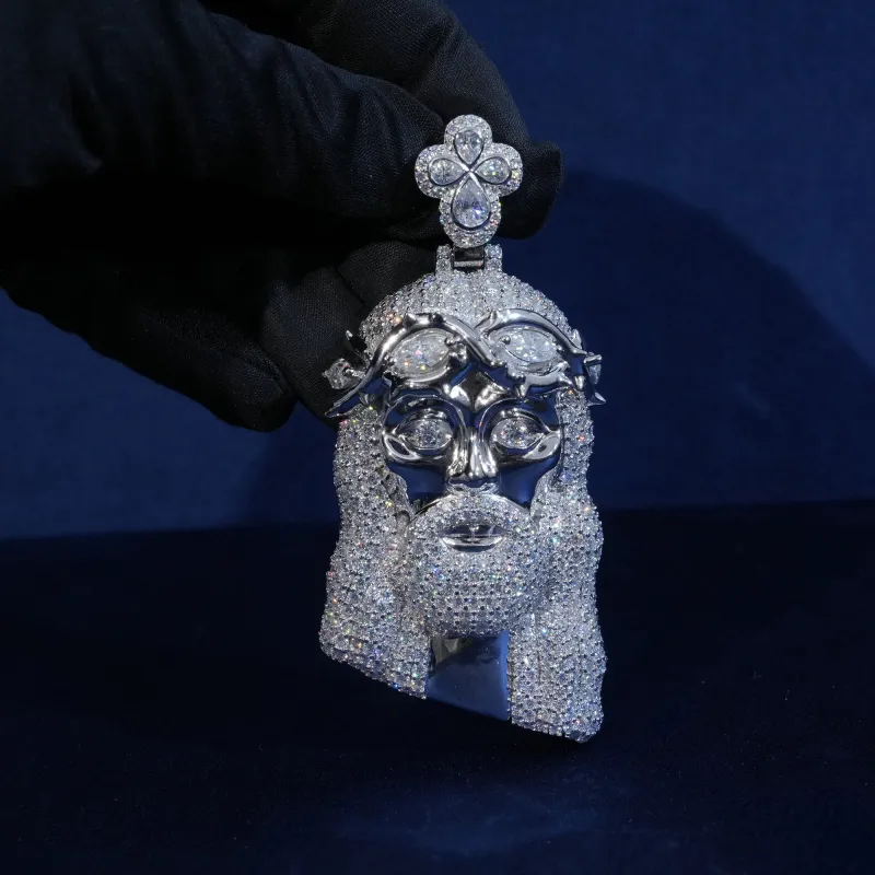 Moissanite Flower Bail Jesus Pendant sold by Ghetluxe