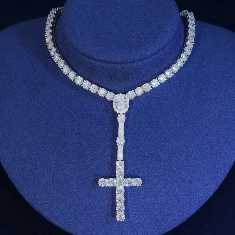 Moissanite 5mm Round Cut Cross Tennis Chain Necklace sold by Ghetluxe