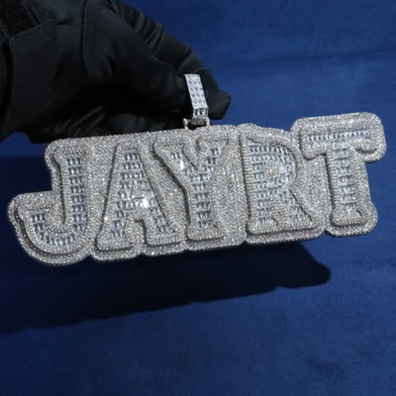 Bling Baguette Diamond Custom Letter Necklace Pendant made by Ghetluxe