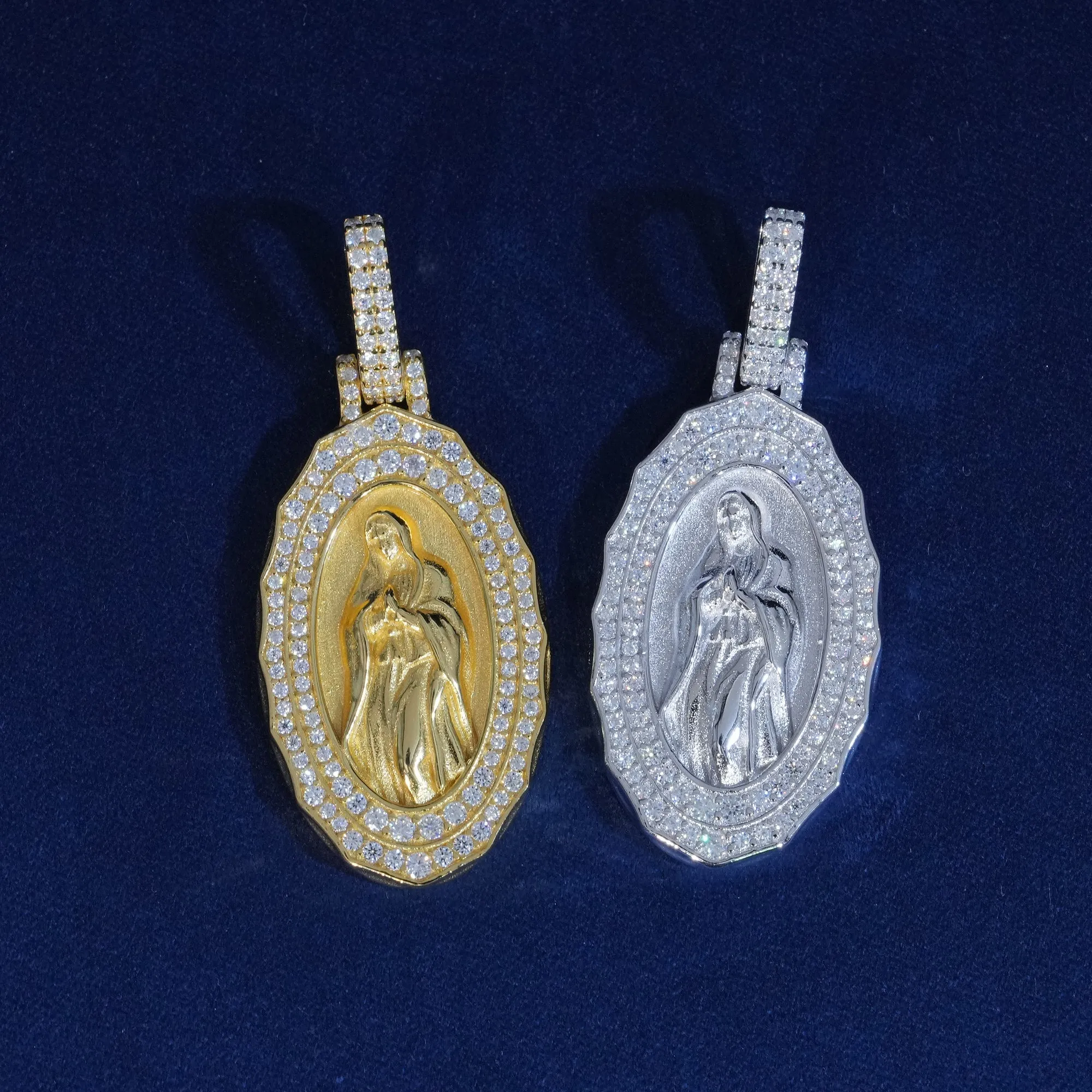 VVS Moissanite 925 Sterling Silver Virgin Mary Pendant sold by Ghetluxe