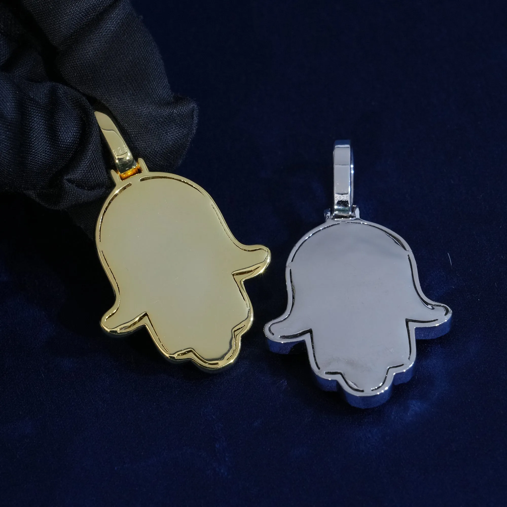 Moissanite Round & Baguette Cut Hamsa Hand Pendant sold by Ghetluxe product image thumbnail 4