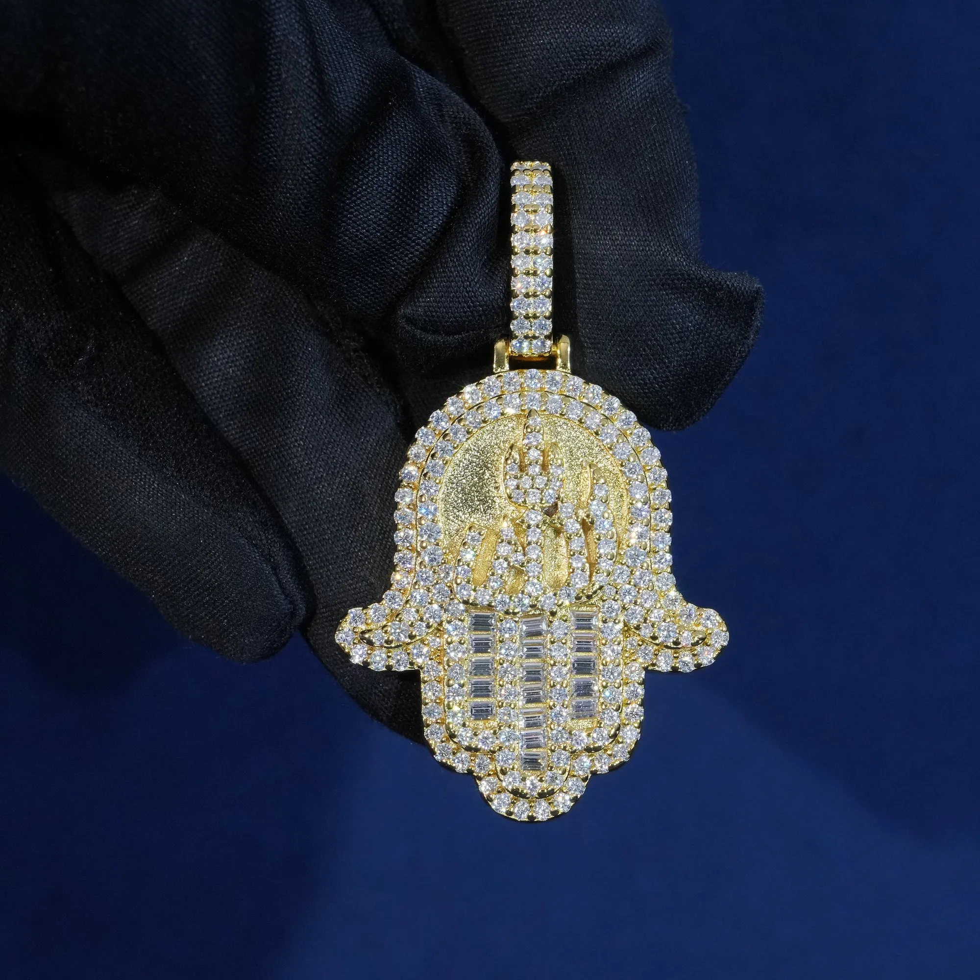 Moissanite Round & Baguette Cut Hamsa Hand Pendant sold by Ghetluxe product image thumbnail 3
