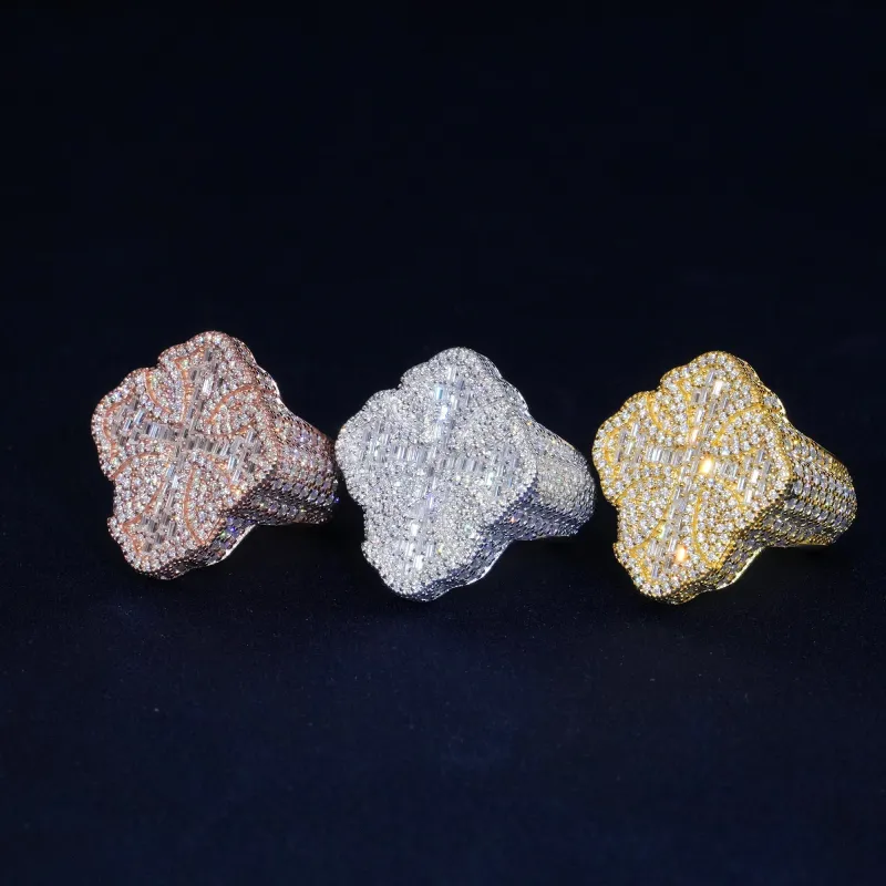 Baguette Moissanite Cross Ring 925 Sterling Silver sold by Ghetluxe