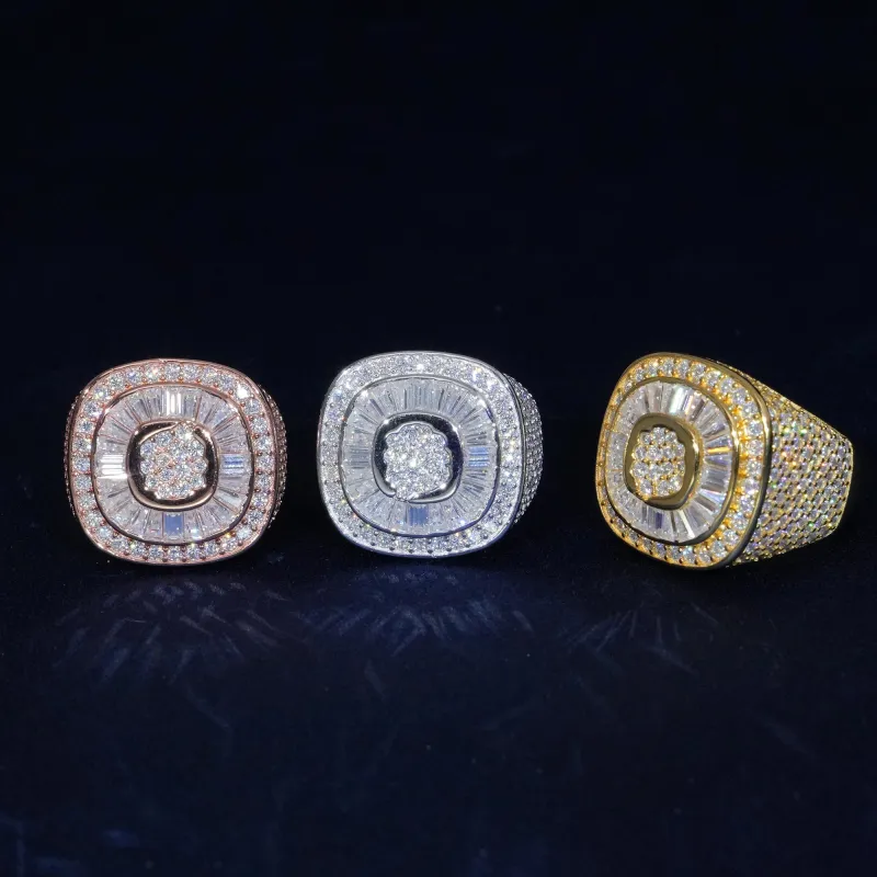 Moissanite Baguette and Round S925 Men's Ring sold by Ghetluxe