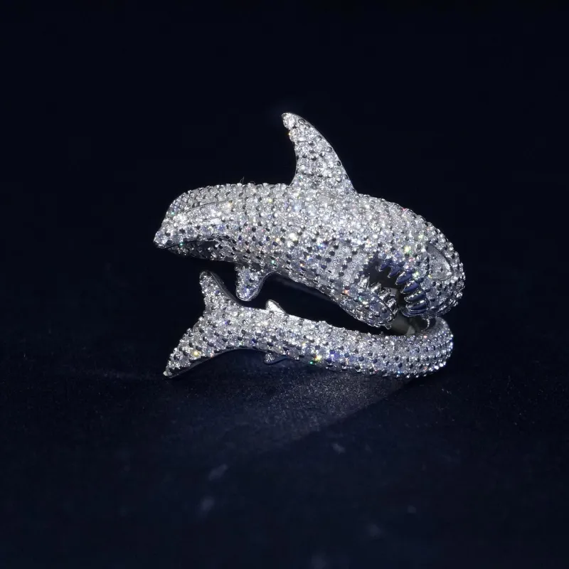 3D Shark Moissanite S925 Iced Ring made by Ghetluxe