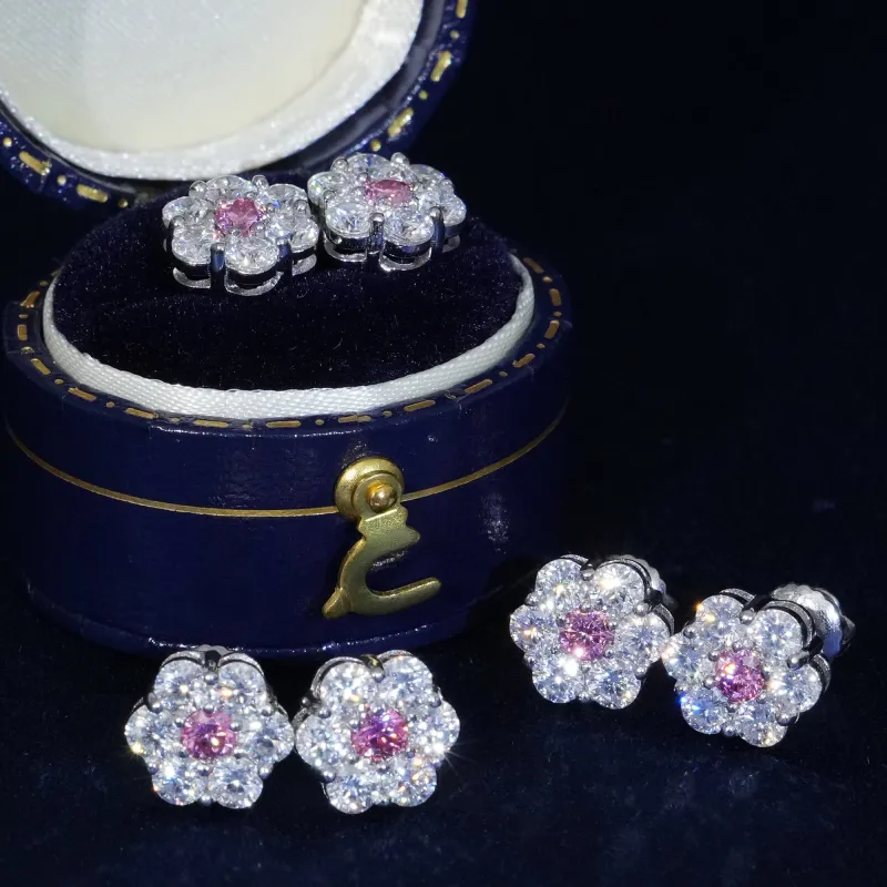 Moissanite S925 Floral Stud Pink Earrings sold by Ghetluxe