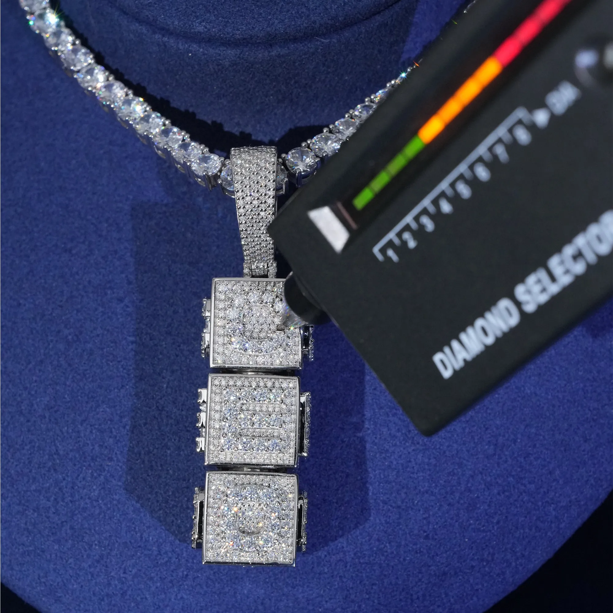 Moissanite 360° Spin 4 Side Custom Letter Name Pendant sold by Ghetluxe product image thumbnail 2