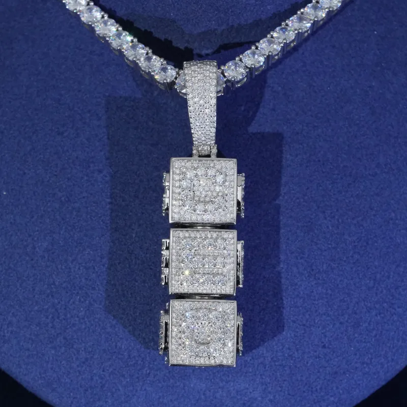 Moissanite 360° Spin 4 Side Custom Letter Name Pendant sold by Ghetluxe