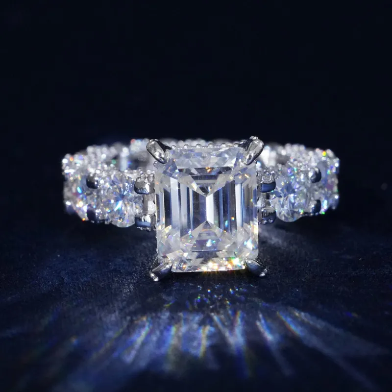 12.66 Ctw Emerald Cut Moissanite Engagement Ring sold by Ghetluxe