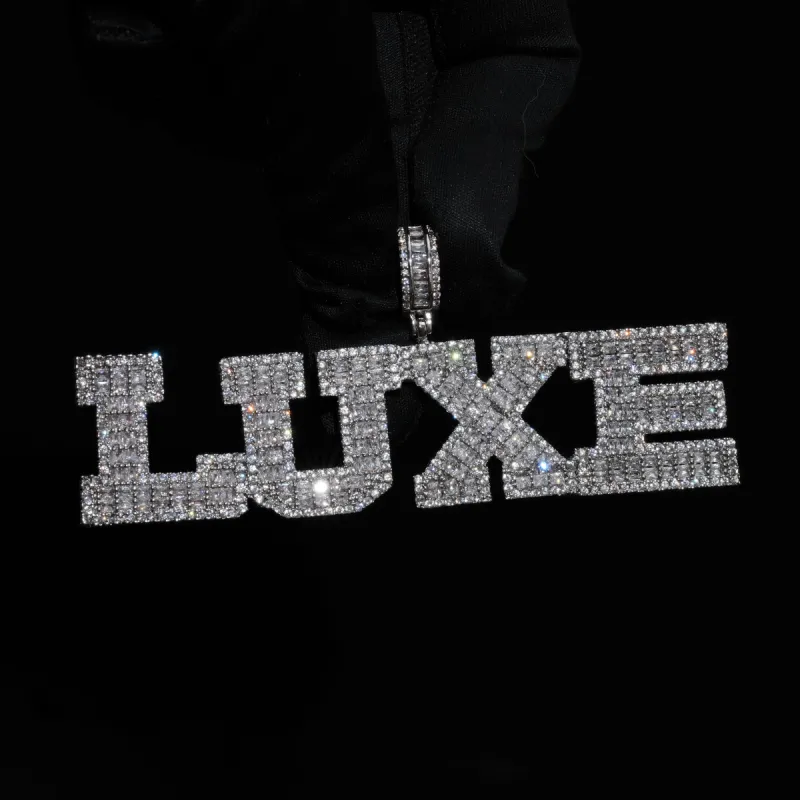 College Font Baguette Diamond Custom Name Pendant sold by Ghetluxe