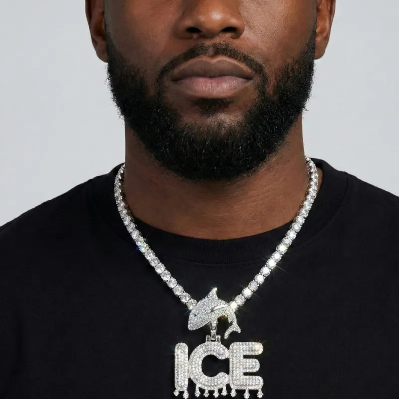 Moissanite Custom Drip Letter Pendant With Shark Bail sold by Ghetluxe