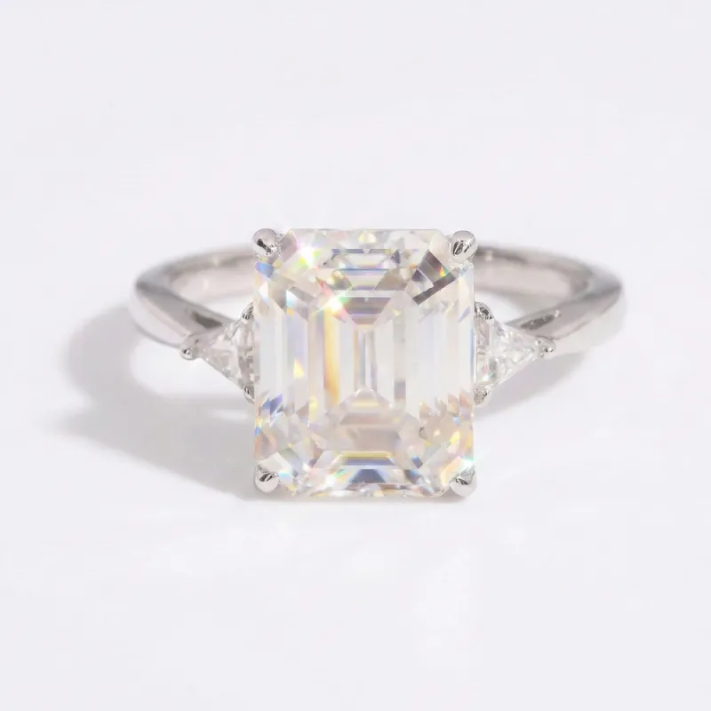 Eterna Emerald Cut Three Stone Moissanite Ring sold by Ghetluxe