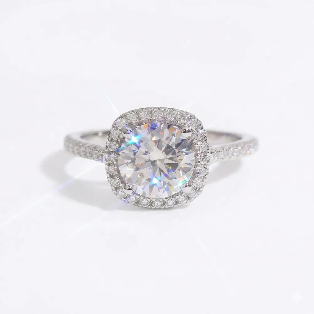 Adorned Cushion Halo Round Cut Moissanite Ring sold by Ghetluxe product image thumbnail 3