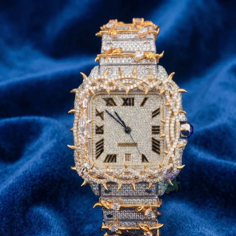 Moissanite Thorn Design Pavé Square Luxury Watch sold by Ghetluxe
