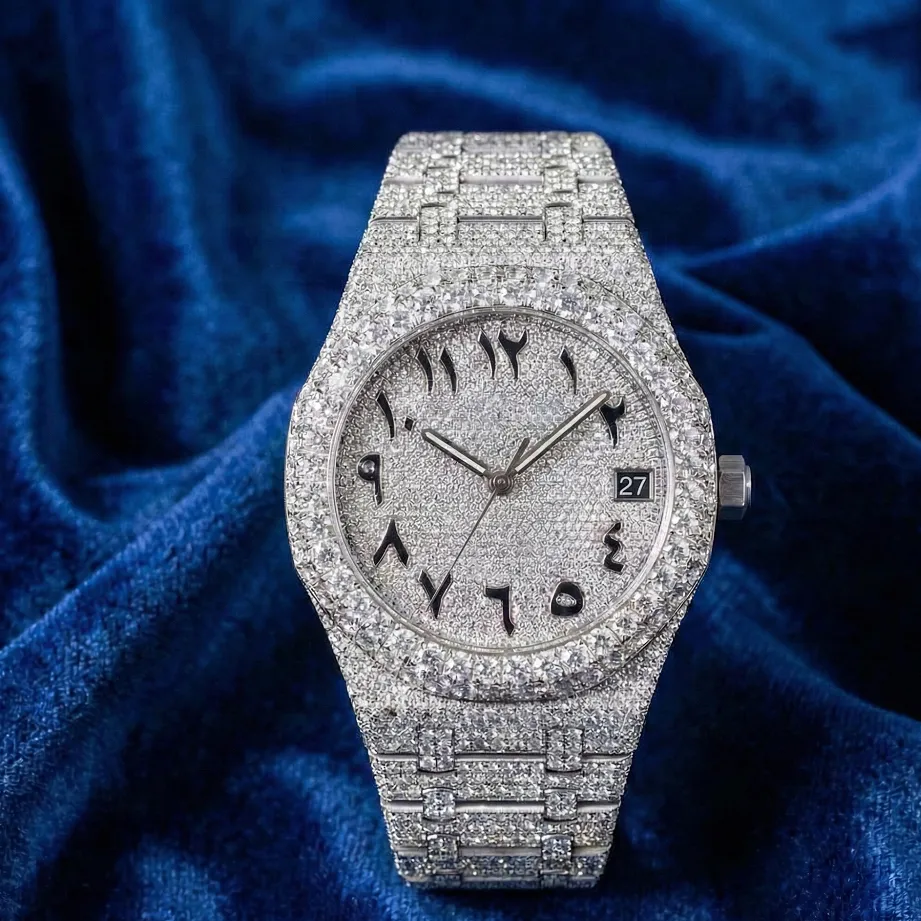 Moissanite Full Pavé Arabic Dial Wrist Watch sold by Ghetluxe