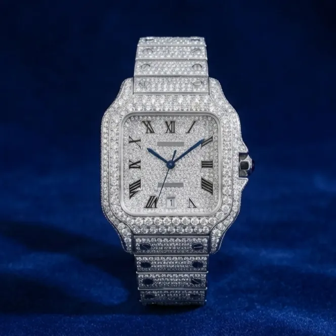 Moissanite Roman Numeral Dial Watch sold by Ghetluxe